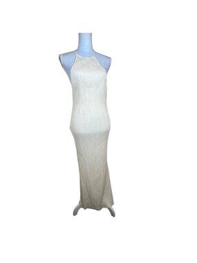 St. Agni White Halter Maxi Dress Sleek Crinkled Lightweight Fit